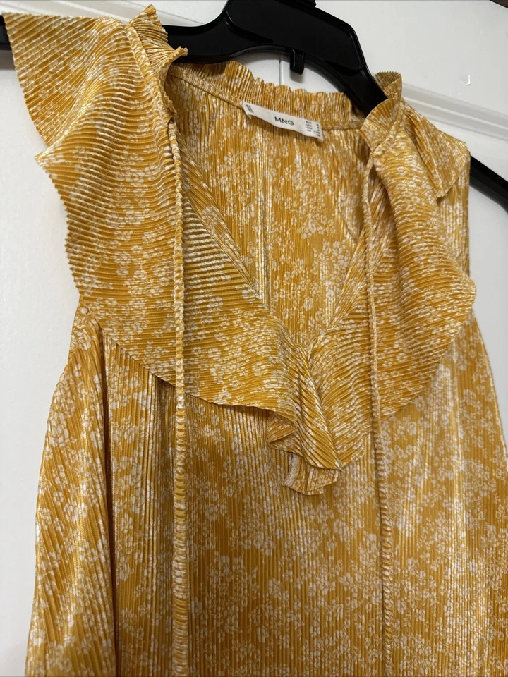 MNG 芒果衬衫花卉黄色背心 S 码 — 第 3/4 张图片