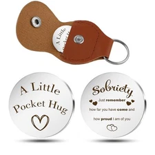 Motivational Pocket Hug Token Keychain for Women - Sobriety Gift Stainless St...