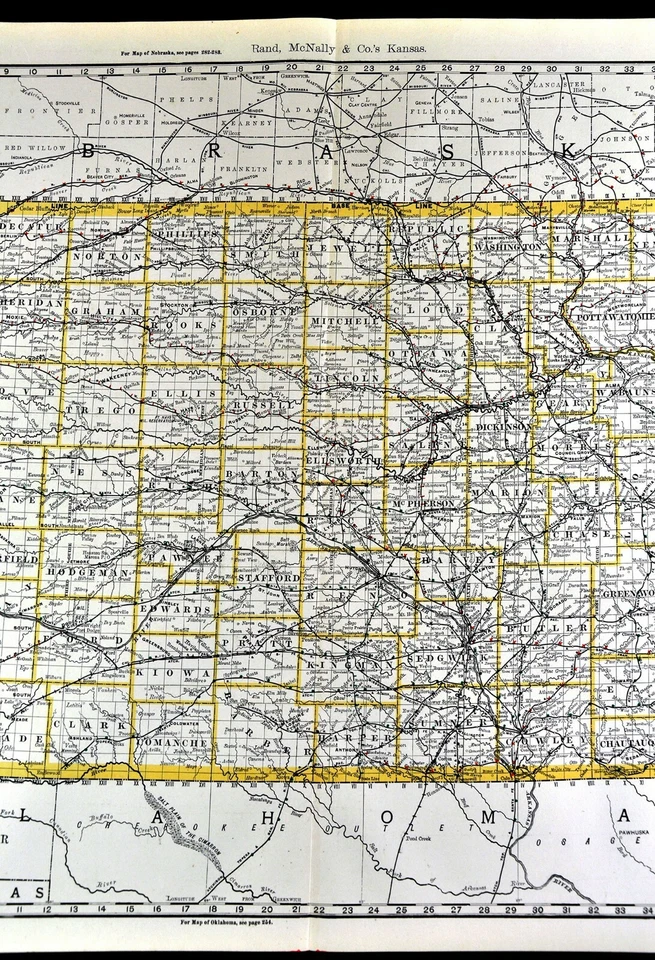 1892 Rand McNally Railroad Map Kansas Topeka Lawrence Wichita Dodge City 21x27" - Imagem 4 de 4