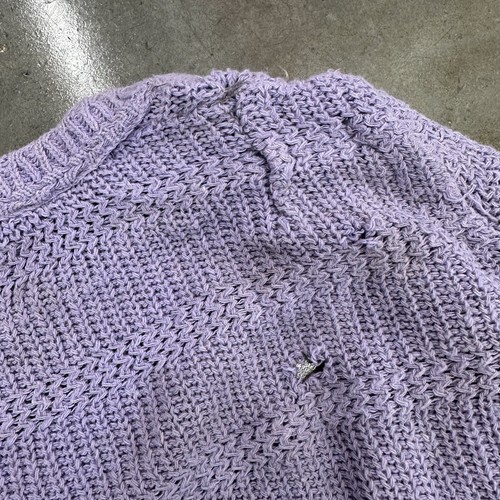 Vintage Purple Distressed Handmade Cardigan Sweater Large 50s 60s - Picture 7 of 8