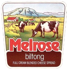 Vintage Melrose Biltong Full Cream Cheese Spread Cheese Label Cow Mountain Farm