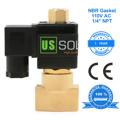 U. S. Solid 1/4'' Brass Electric Solenoid Valve 110V AC Normally Open NBR