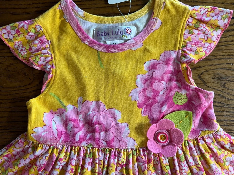 NUEVO CON ETIQUETAS Bebé Lulu Lucinda Conjunto Floral Túnica y Pantalones Cortos Niñas Rosa y Amarillo Talla 4T Foto 3 de 4