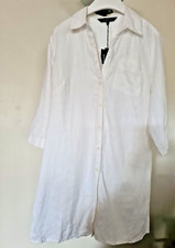 Debenhams White Linen V Neck Collared Shirt Dress 3/4 Sleeves RRP £49.00 CA1137