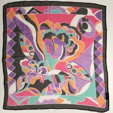Vintage 100% Silk Chiffon Scarf Sheer Neck Bandana 80s 90s Geometric Colorful