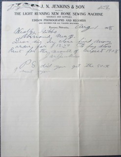 Edison Phonograph & Sewing Machine 1908 Letterhead w/Greyhound Dogs Kearney NE
