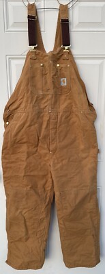 VTG Carhartt Quilt Lined Bib Overalls Brown 48x30 RN#14806 Double Knee 6FBQZ