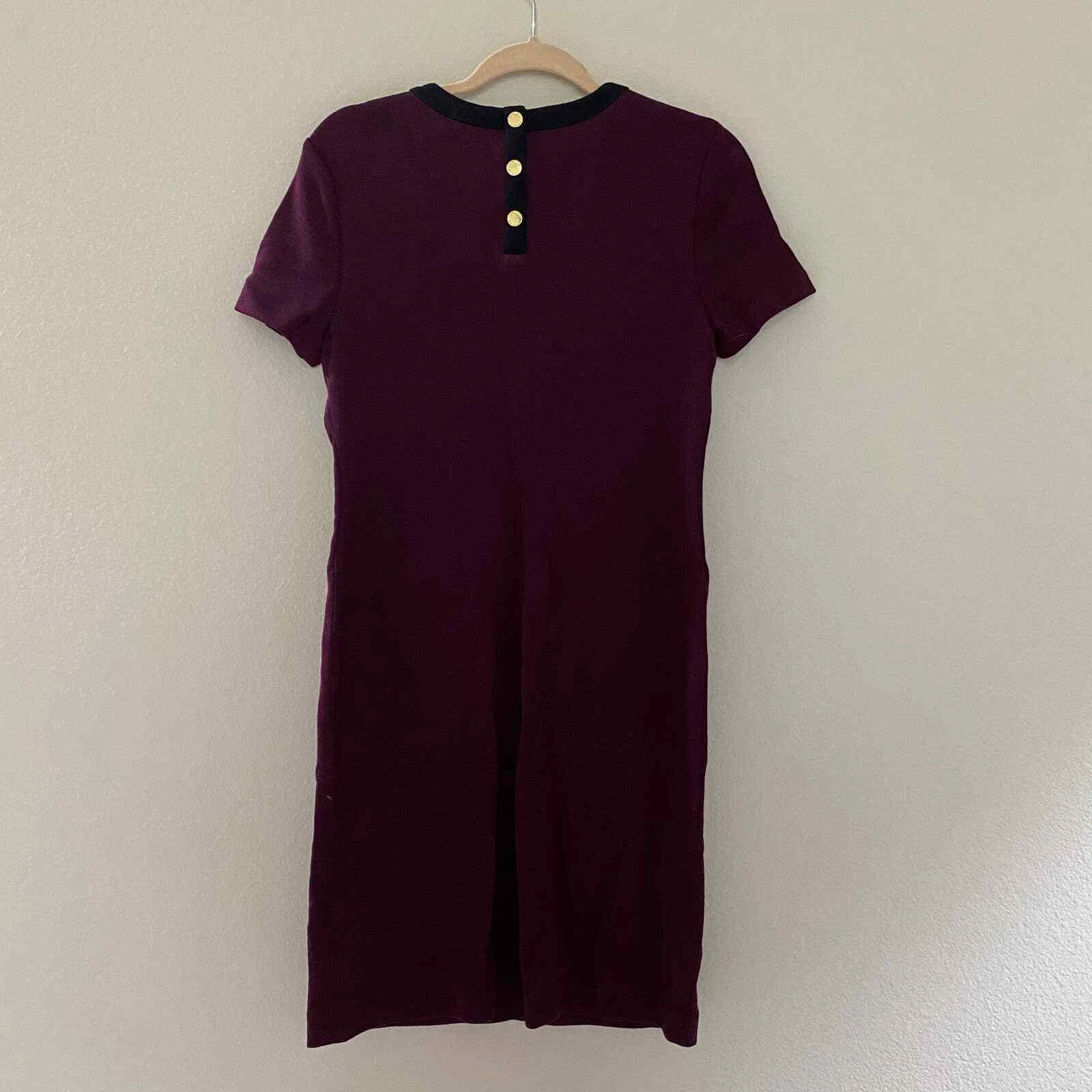 Abito in lana bordeaux Tory Burch Anthea taglia M bottoni oro tasche anteriori