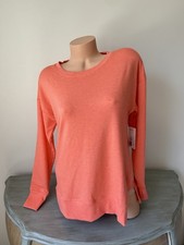 Womens M Crew Summer Sweatshirt Soft French Terry Cozy Coral Side Slit Rayon