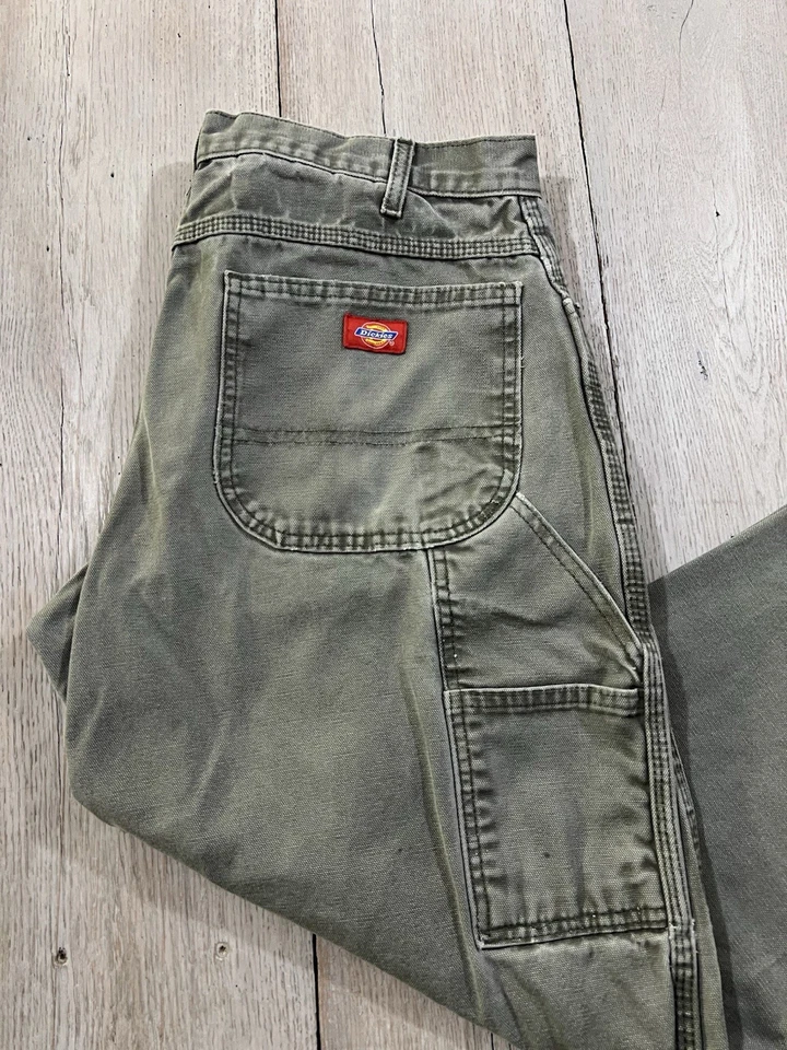 Vintage Dickies Faded Green Canvas Relaxed Fit Work Pants Size 34x34 - Image 2 of 4