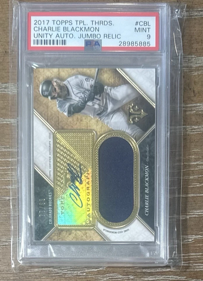 Charlie Blackmon Psa 9 Auto Jumbo Reliquia/99 Topps Triple Threads 2017 Rockies Foto 2 de 3