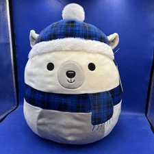 New SQUISHMALLOW 2021 BROOKE 16" White Bear Blue Scarf Winter Holiday Plush Toy