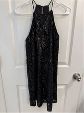 EVERLY Black Sequin Halter Dress S