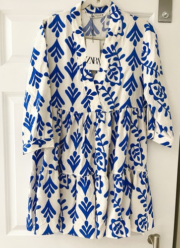 *NWT* ZARA ‘Carrie’ Dress Size LARGE, 3/4 Sleeve, Matisse/Orla Kiely style Print