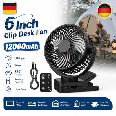 Mini Ventilator Leise 6 Zoll mit Akku wiederaufladbar LED Licht für Schlafzimmer
