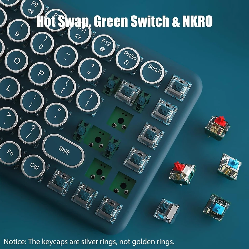 Teclado para máquina de escribir inalámbrico 2,4 GHz/Bluetooth/USB-C con cable mecánico GaminG... Foto 4 de 4