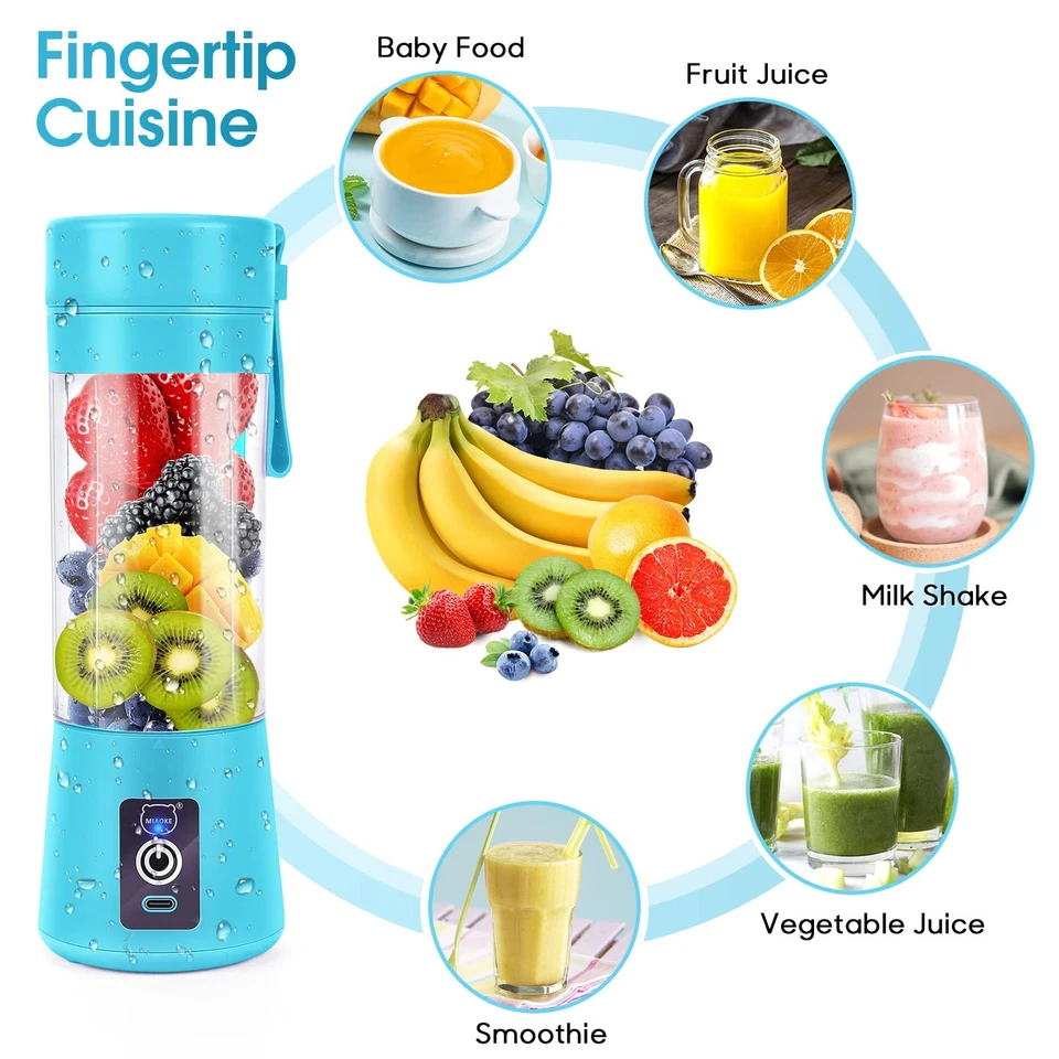 Batidora de batidos portátil tamaño personal USB recargable para gimnasio de viaje Foto 4 de 4