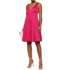 New Elie Tahari Mohini Dress 0 Pink Camelia Fit & Flare V-Neck Jacquard Cocktail