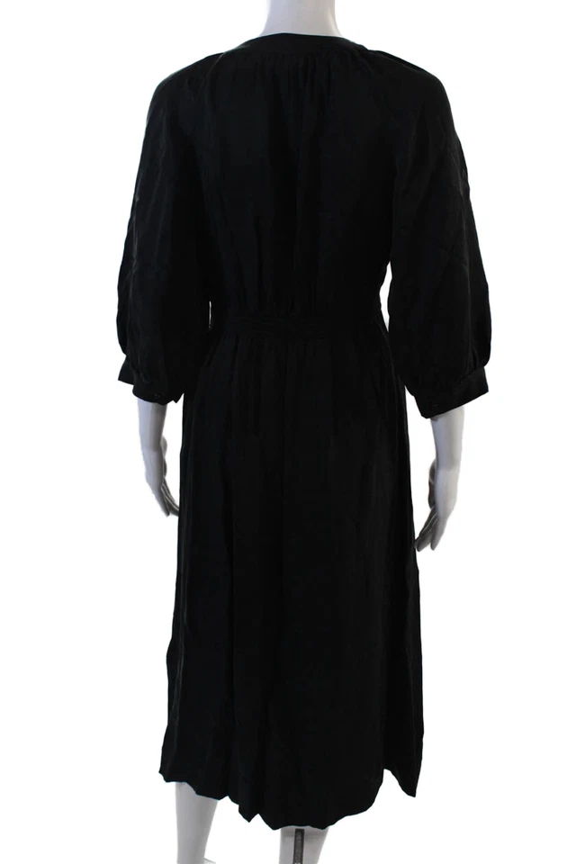 Ba&Sh Womens Long Sleeve V Neck Solid Maxi Dress Black Size 1 - Image 3 of 4