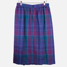 Vintage Pendleton Plaid 100 Virgin Wool Midi Skirt Womens 16 Purple Teal USA