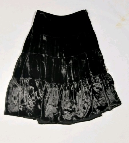 Vtg INC International Concepts Velvet Midi Skirt Size 4P Petite Black Witchy Y2K