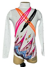 Rhythmic Gymnastics Leotard White Pink Competition Dress Age Kids 8-10 Years