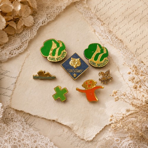 Vintage Girl Scouts Cub Scouts Enamel Pins GSUSA 1980 Badge Set Mixed OS