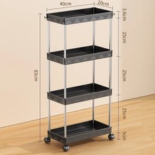 Image of Slim 3/4 Tier Rack Trolley on Wheels Roll Cart Kitchen Storage Shelf Organiser