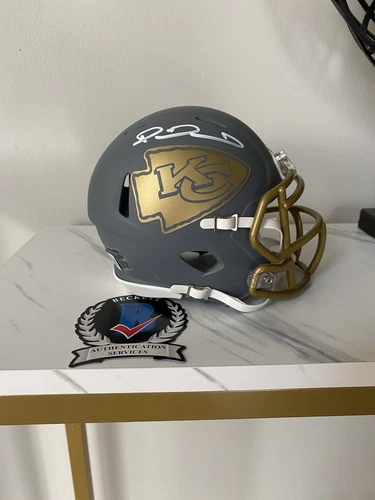 Patrick Mahomes Signed Slate Mini Helmet - Beckett Witnessed Signature