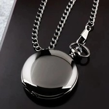 Classic Vintage Reversible Glossy Quartz Pocket Watch Necklace Stainless Steel