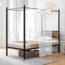 Topbuy Twin/Full/Queen Size 4-Post Canopy Bed Frame Rustproof Metal Noise-free