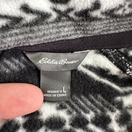Eddie Bauer Women Large Black White Aztec Print Fleece 1/4 Zip Pullover Cowboy - Picture 4 of 7