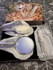 Vintage 3 pezzi comò vanità set argento placcato specchio, pennello e pettine (pesante)