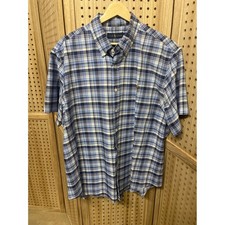 Ralph Lauren Mens Blue White Plaid Short Sleeve Button Down Shirt XL Pony Logo