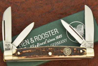 HEN & ROOSTER BERTRAM CUTLERY SOLINGEN GERMANY GENUINE STAG CONGRESS KNIFE 30503