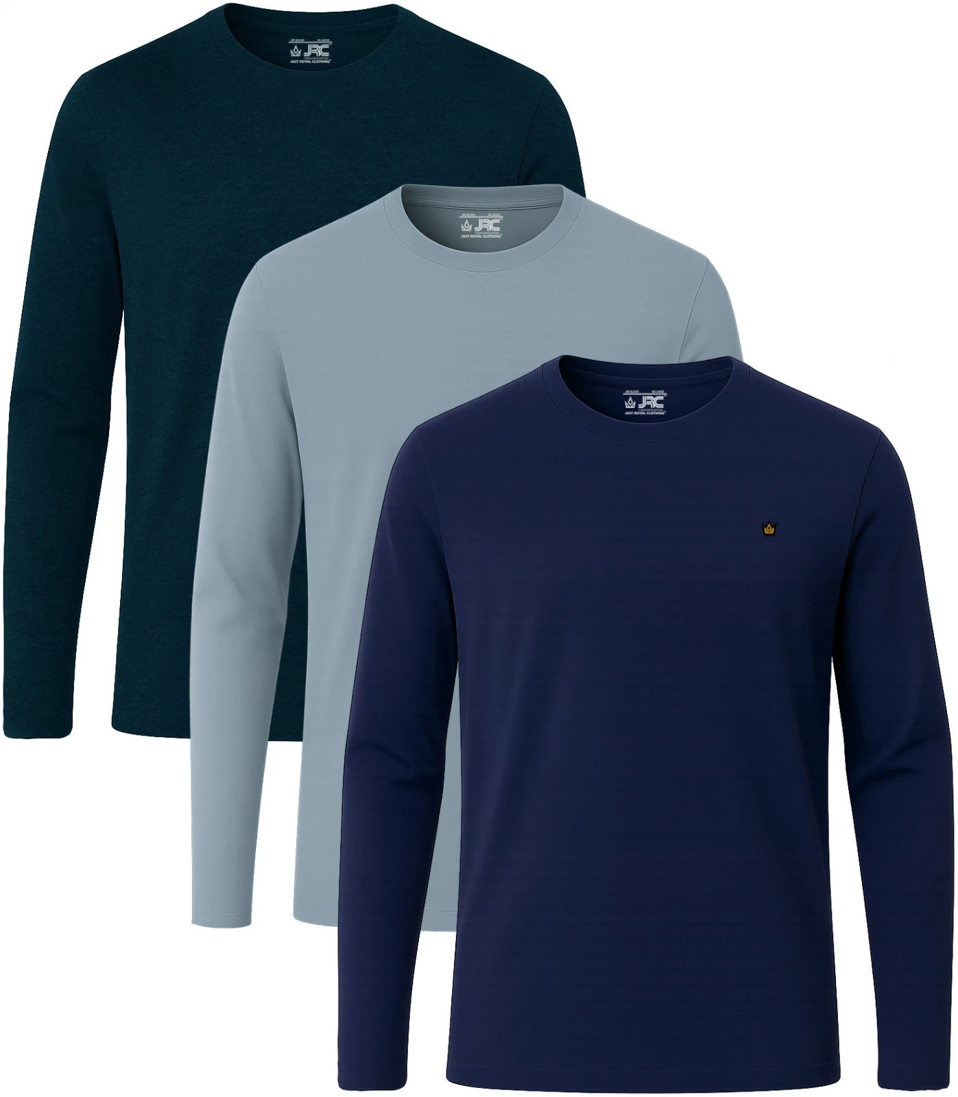 Men's 3-Pack Long Sleeve Crewneck T-Shirts Casual Wear Gym Workout Running Tops