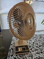 Vintage Lakewood 3 Speed Oscillating Fan Almond Brown Blades 12" Model 1200