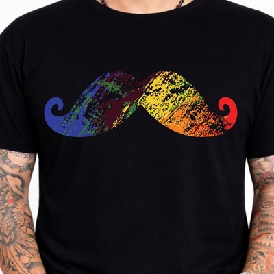 Regenbogen Schnurrbart bunt Hipster Retro lustig cool Distressed Grafik T-Shirt.