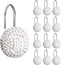 Sunlit Boho Knots Shower Curtain Hooks, Home Decorative White Shower Curtain Rin