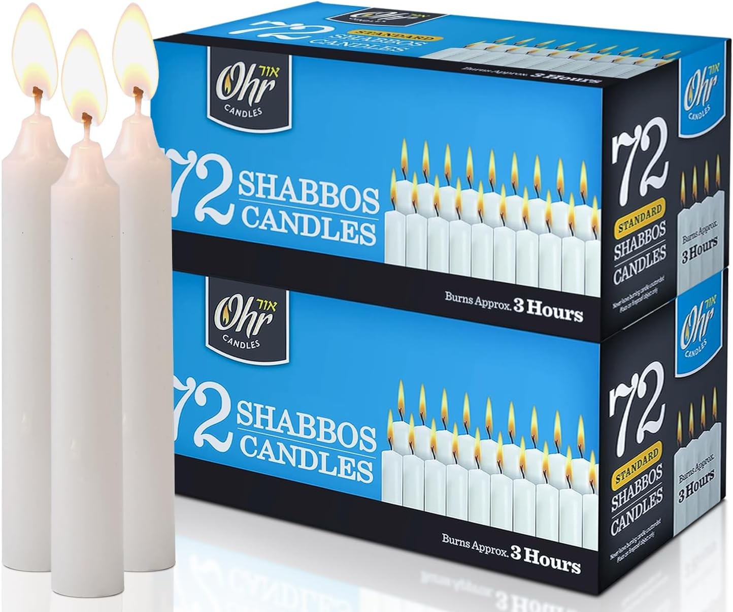 Shabbat Candles - Traditional Shabbos Candles - 3 Hour - 72 Count, 2 Pack (144