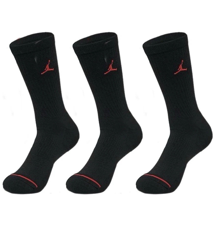 3 Paires Nike Air Jordan Tous les Jours Chaussettes Crew Noir Taille L (8-12) - Photo 1/1