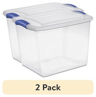 27 Quart Medium Latching Storage Bin, Clear Plastic Stoarge Conatiner , Blue