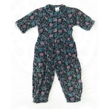 Vintage Wee Clancy Kids Floral Corduroy Jumpsuit Size 5 Purple Teal Made in USA