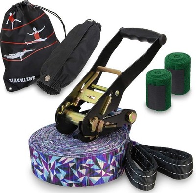 ALPIDEX Slackline Set 15 m + Baumschutz und Ratschenschutz, geeignet für 