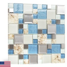 Blujellyfish Blue Sea Glass Tile Backsplash Beach Style Mosaic Tiles Real