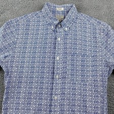 J Crew Shirt Mens Small Blue White Geometric Print Classic Fit Secret Wash
