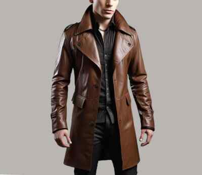 Men's Lambskin Overcoat Stylish Soft Trench Coat Leather Winter Elevated Jacket