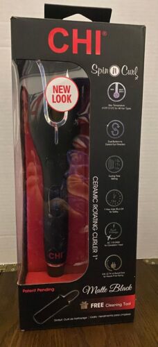 CHI SPIN N' CURL 1" CERAMIC ROTATING CURLER, CURLING IRON /WAND - BLACK - NEW!