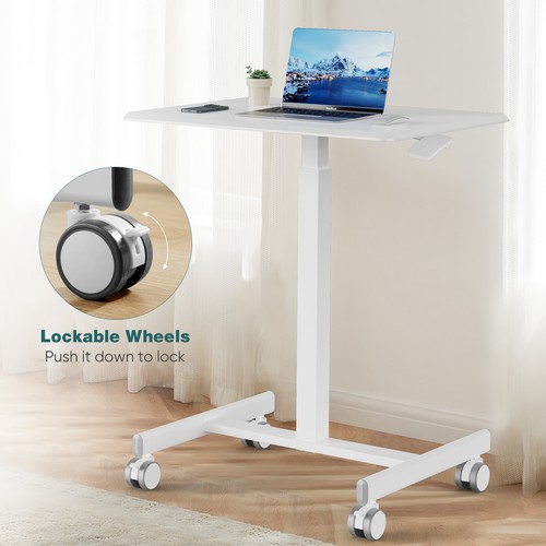 Mobile Small Standing Portable Rolling Laptop Sit Stand Desk with Lockable Wheel - Picture 20 of 28