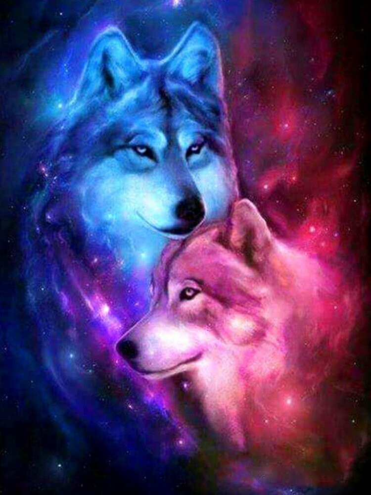 Toile couple de loup de 50X70 CM symbole de fidelite et d'amour